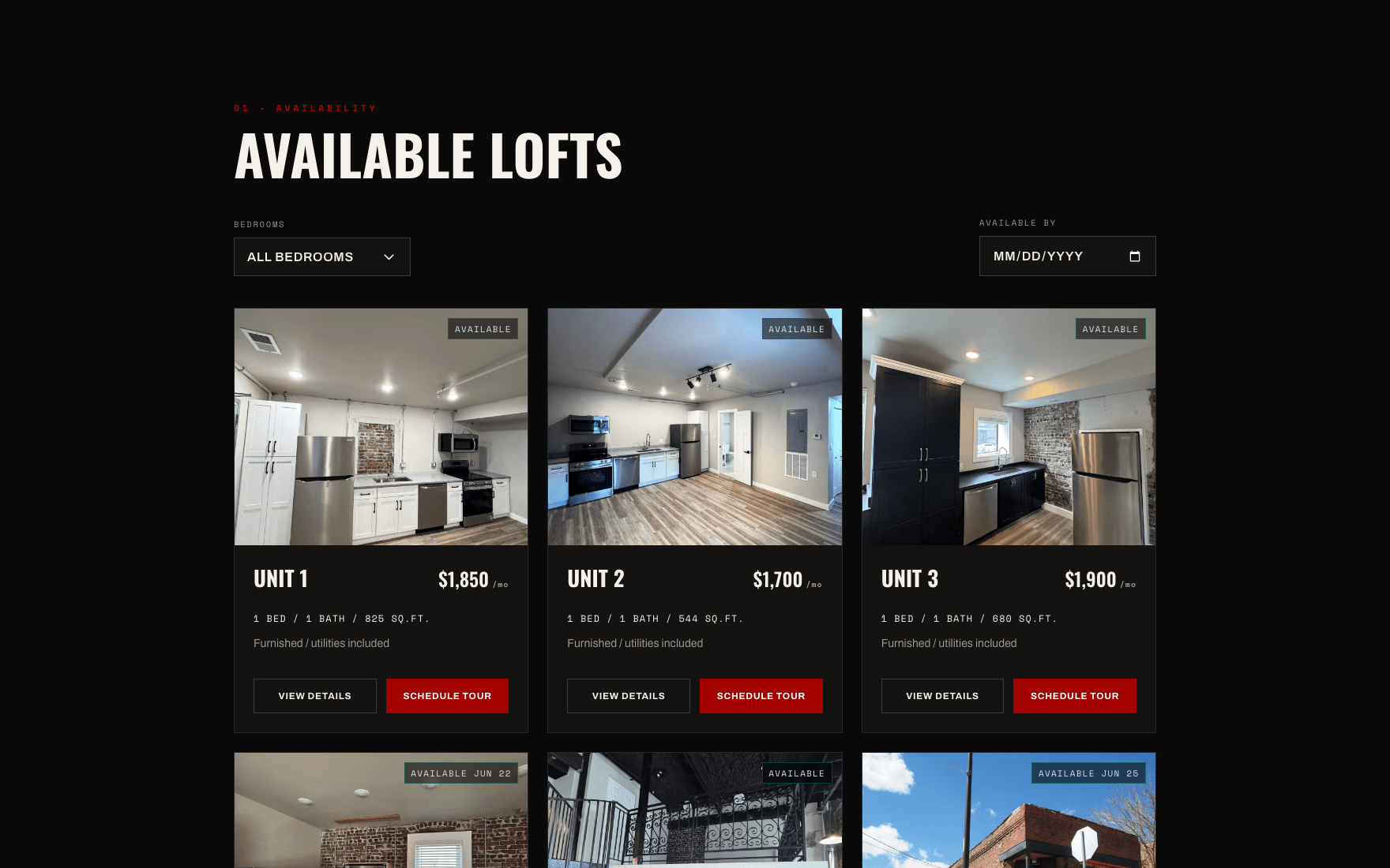 Units – desktop view