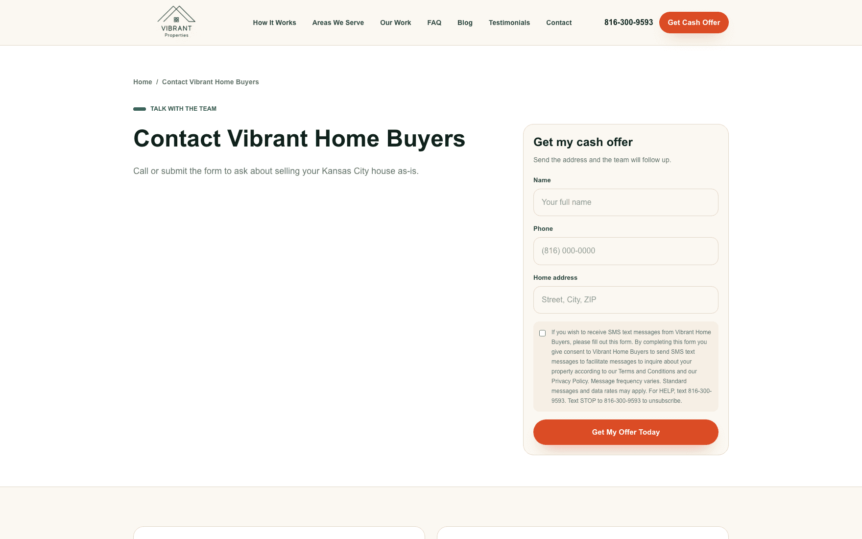 Get a cash offer – desktop view